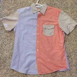 red/blue american eagle button up
